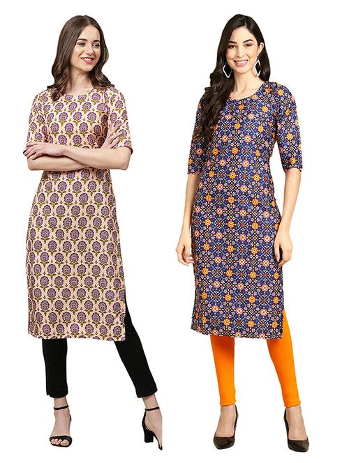 pack off 2 printed straight kurta - 19305761 - Very Small Image - 1