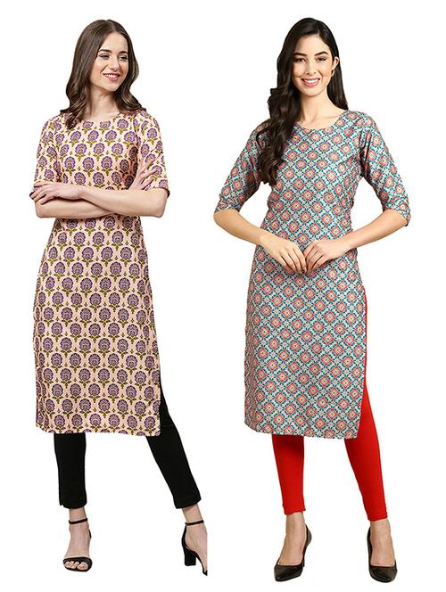 pack off 2 printed straight kurta - 19305763 - Very Small Image - 1