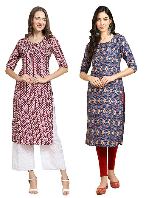 pack off 2 printed straight kurta - 19305806 - Very Small Image - 1