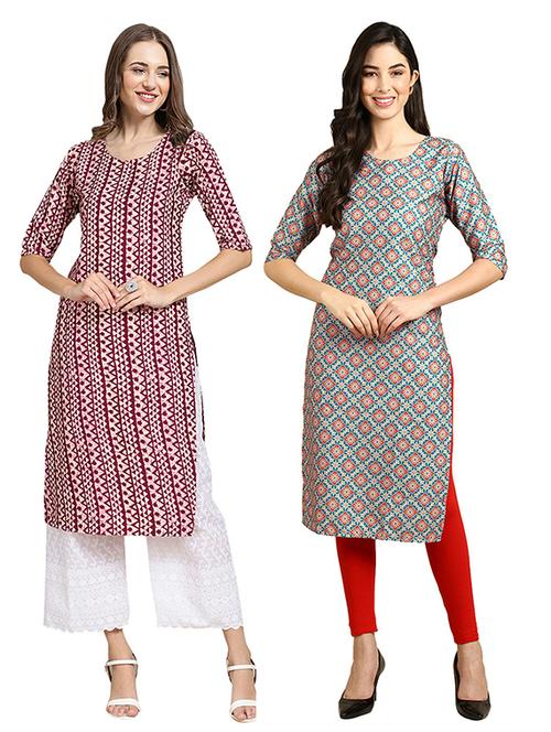 pack off 2 printed straight kurta - 19305808 - Very Small Image - 1