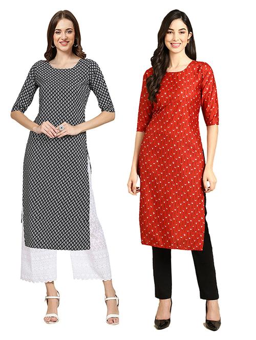 pack off 2 printed straight kurta - 19305814 - Very Small Image - 1