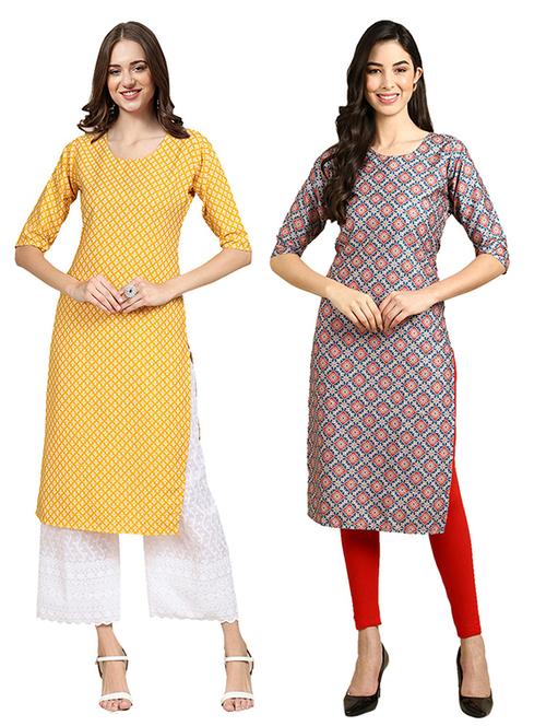 pack off 2 printed straight kurta - 19305817 - Very Small Image - 1