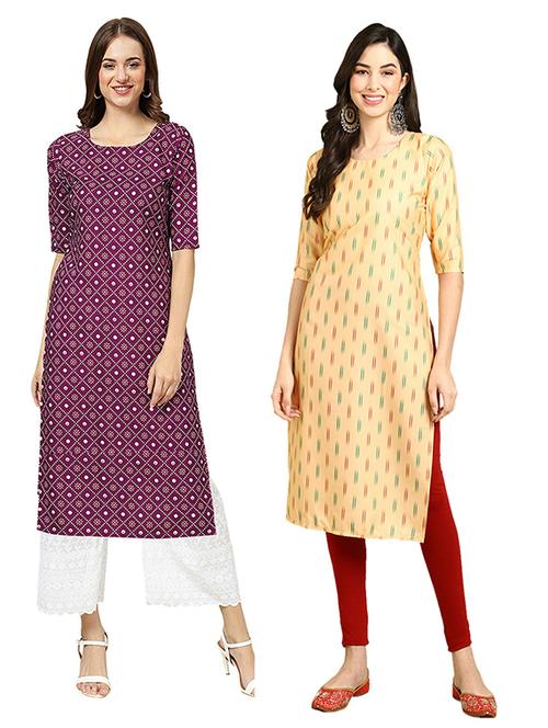 pack off 2 printed straight kurta - 19305830 - Very Small Image - 1