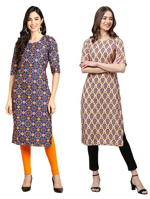 pack off 2 printed straight kurta - 19305851 - Very Small Image - 1