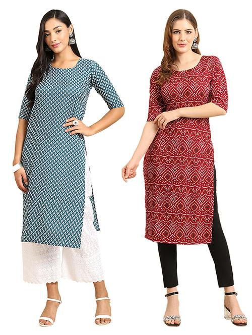 pack off 2 printed straight kurta - 19305879 - Very Small Image - 1