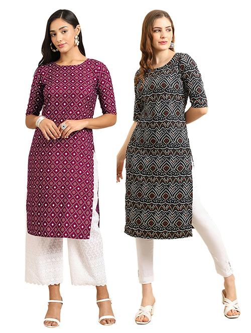 pack off 2 printed straight kurta - 19305892 - Very Small Image - 1