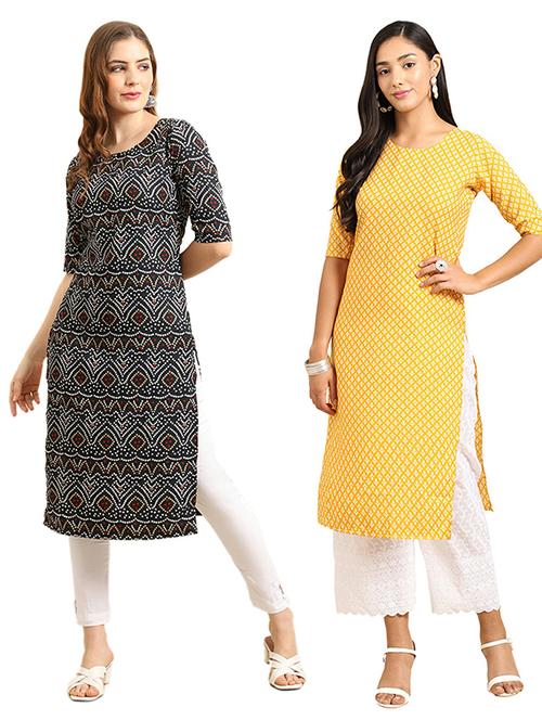 pack off 2 printed straight kurta - 19305899 - Very Small Image - 1