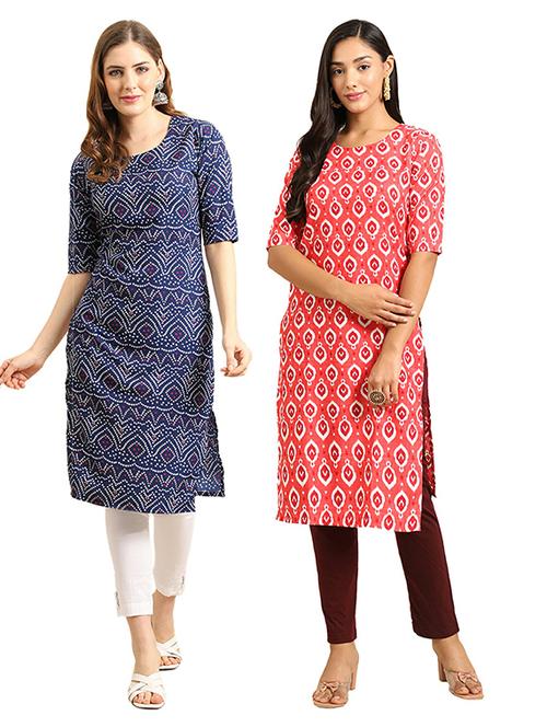 pack off 2 printed straight kurta - 19305905 - Very Small Image - 1