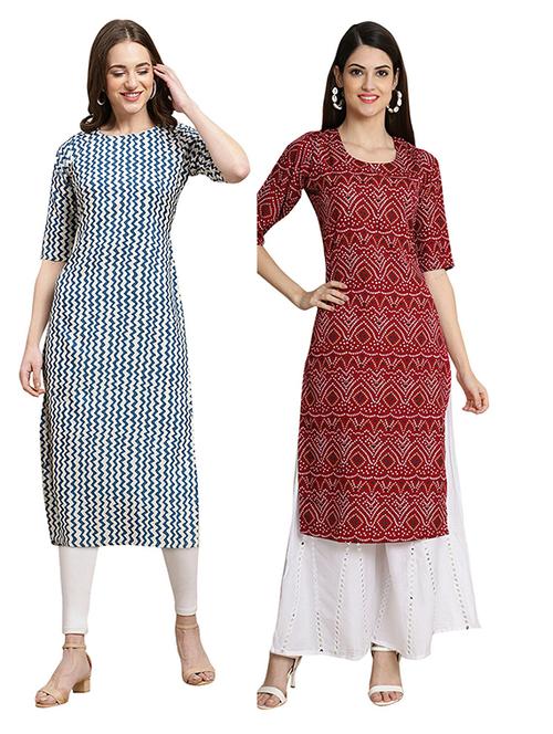 pack off 2 printed straight kurta - 19305918 - Very Small Image - 1