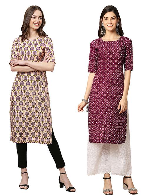 pack off 2 printed straight kurta - 19305921 - Very Small Image - 1