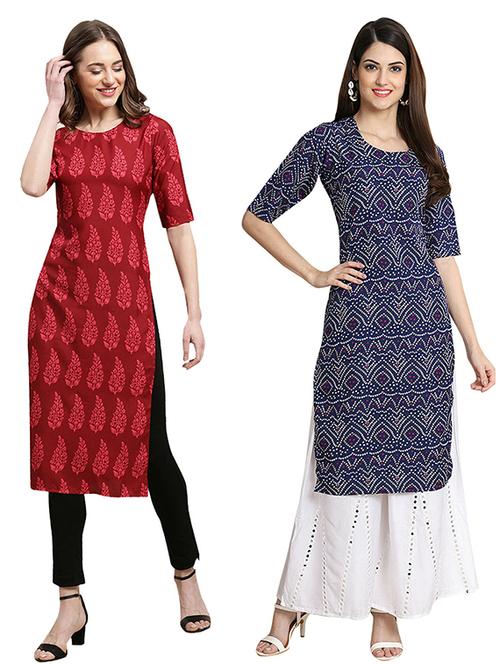 pack off 2 printed straight kurta - 19305936 - Very Small Image - 1