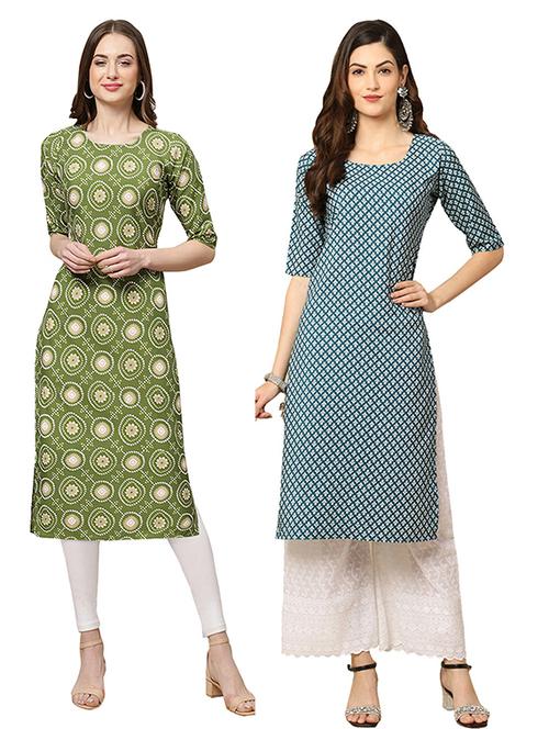 pack off 2 printed straight kurta - 19305940 - Very Small Image - 1