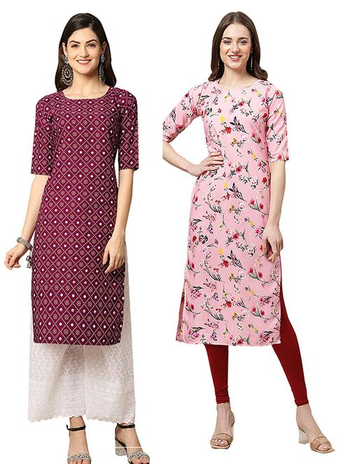 pack off 2 printed straight kurta - 19305984 - Very Small Image - 1