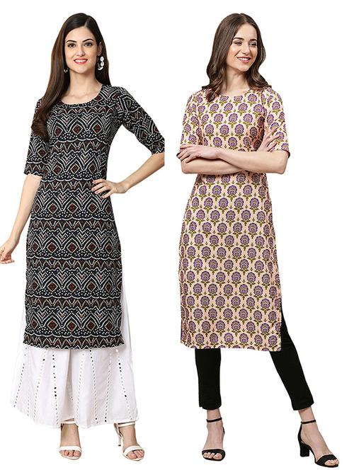 pack off 2 printed straight kurta - 19305995 - Very Small Image - 1