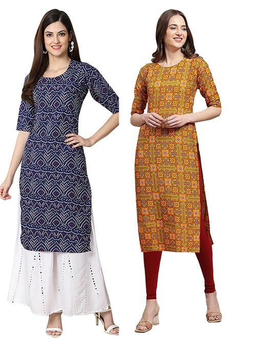 pack off 2 printed straight kurta - 19306001 - Very Small Image - 1