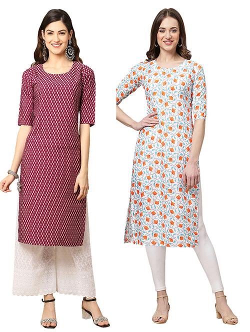 pack off 2 printed straight kurta - 19306004 - Very Small Image - 1