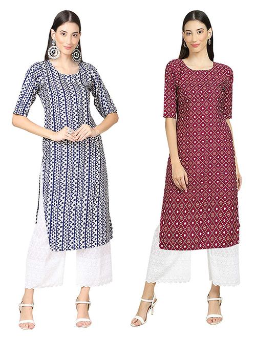 multi coloured crepe straight kurta - 19306033 - Very Small Image - 1