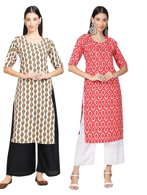 multi coloured printed straight kurta set - 19306049 - Very Small Image - 1