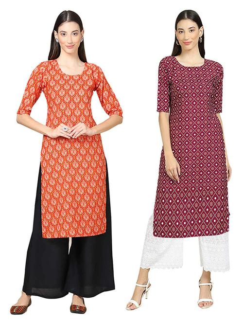 multi coloured printed straight kurta set - 19306057 - Very Small Image - 1