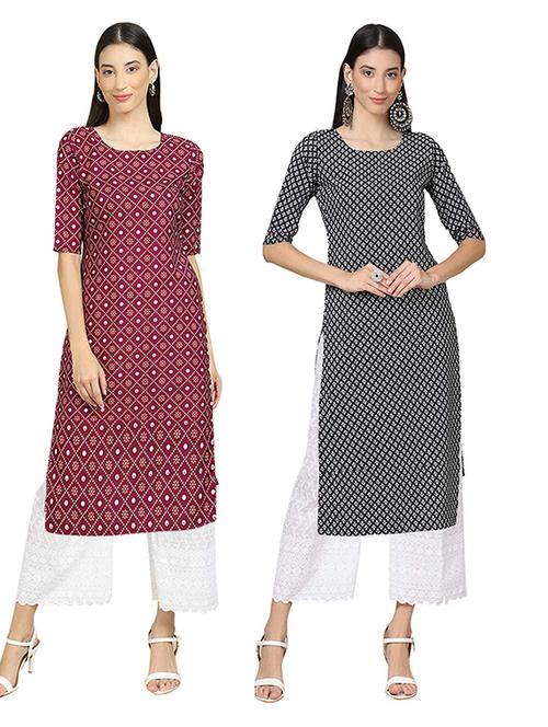multi coloured printed straight kurta set - 19306060 - Very Small Image - 1