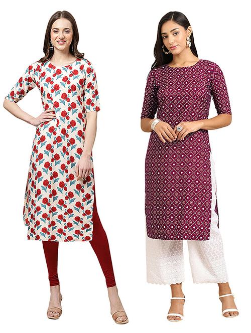 multi colored crepe straight kurta - 19306143 - Very Small Image - 1