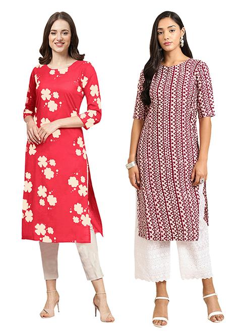 pack of 2 printed straight kurta - 19306209 - Very Small Image - 1