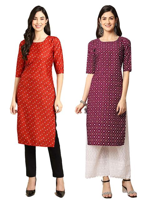 pack of 2 printed straight kurta - 19306310 - Very Small Image - 1