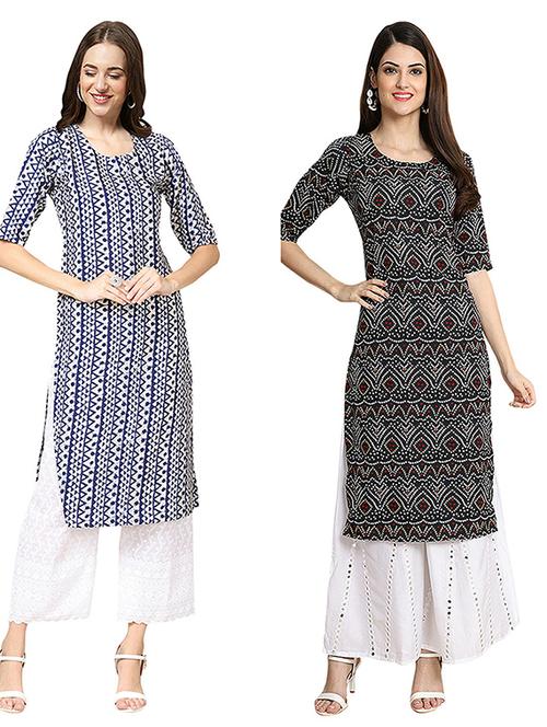 pack of 2 multi colored crepe straight kurta - 19306545 - Very Small Image - 1