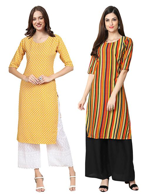 pack of 2 multi colored crepe straight kurta - 19306549 - Very Small Image - 1
