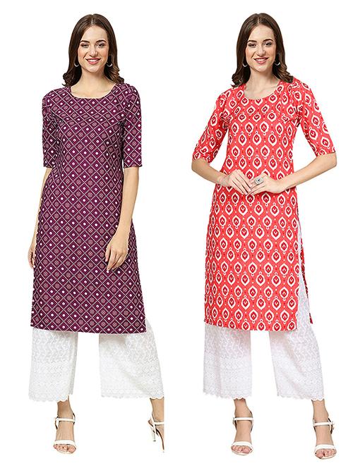 pack of 2 multi colored printed straight kurta - 19306570 - Very Small Image - 1