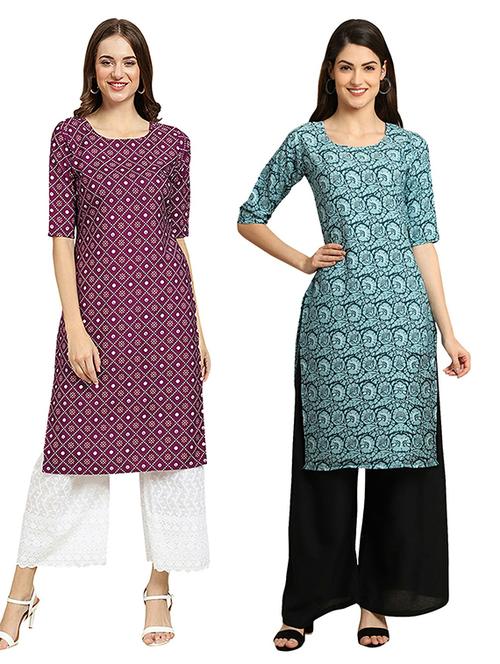 pack of 2 multi colored printed straight kurta - 19306573 - Very Small Image - 1