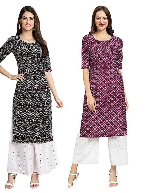 pack of 2 multi colored printed straight kurta - 19306584 - Very Small Image - 1