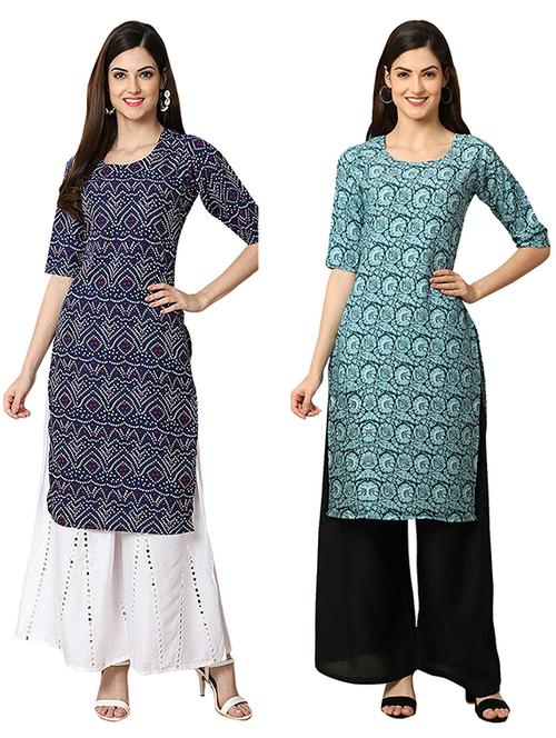 pack of 2 multi colored printed straight kurta - 19306590 - Very Small Image - 1
