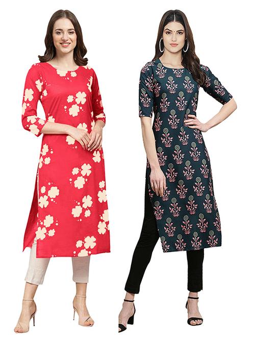 pack of 2 multi colored printed straight kurta - 19306603 - Very Small Image - 1