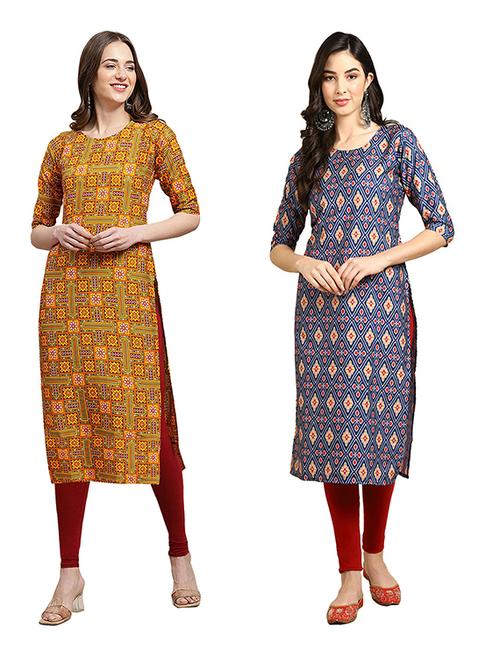 pack of 2 multi colored printed straight kurta - 19306606 - Very Small Image - 1