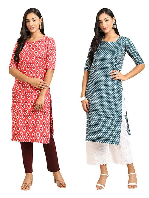 pack of 2 multi colored printed straight kurta - 19306613 - Very Small Image - 1