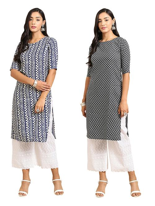 pack of 2 multi colored printed straight kurta - 19306622 - Very Small Image - 1