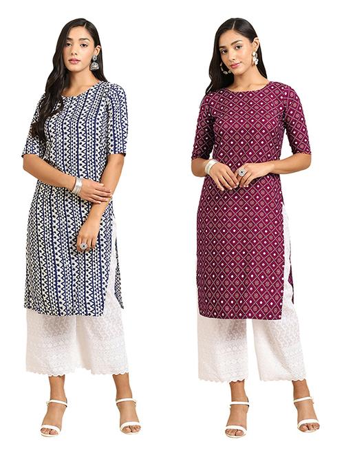pack of 2 multi colored printed straight kurta - 19306624 - Very Small Image - 1