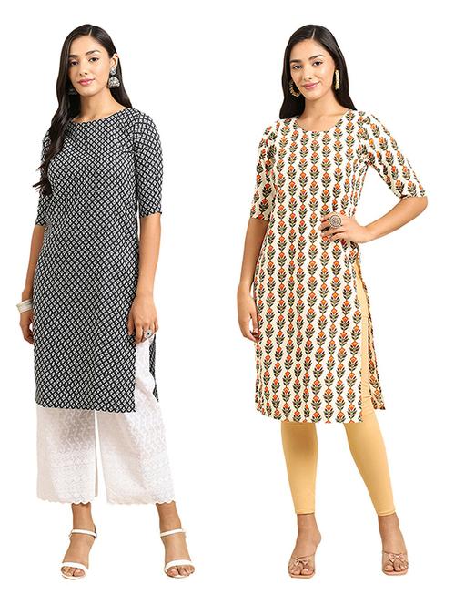 pack of 2 multi colored printed straight kurta - 19306628 - Very Small Image - 1