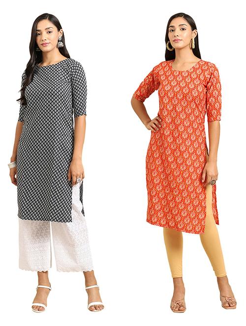 pack of 2 multi colored printed straight kurta - 19306629 - Very Small Image - 1