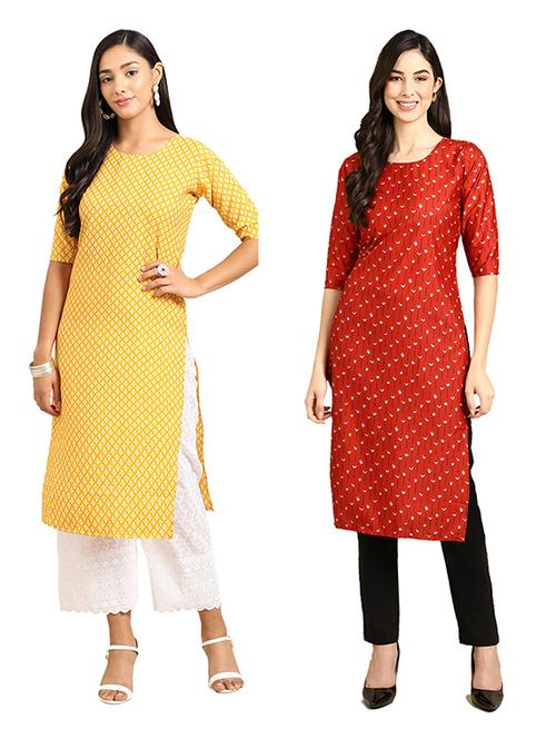 pack of 2 multi colored printed straight kurta - 19306637 - Very Small Image - 1