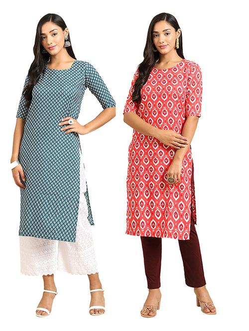 pack of 2 multi colored printed straight kurta - 19306638 - Very Small Image - 1
