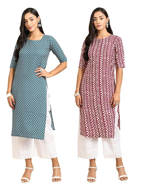 pack of 2 multi colored printed straight kurta - 19306639 - Very Small Image - 1