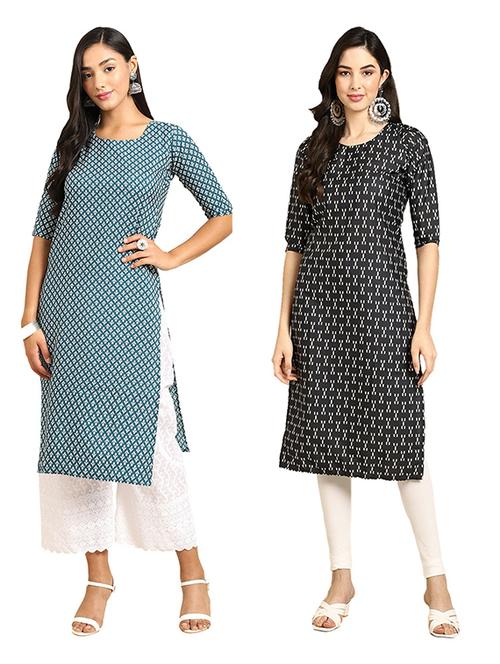 pack of 2 multi colored printed straight kurta - 19306641 - Very Small Image - 1
