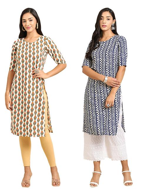 pack of 2 multi colored printed straight kurta - 19306645 - Very Small Image - 1