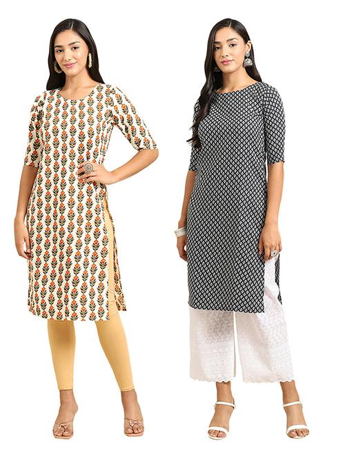 pack of 2 multi colored printed straight kurta - 19306646 - Very Small Image - 1