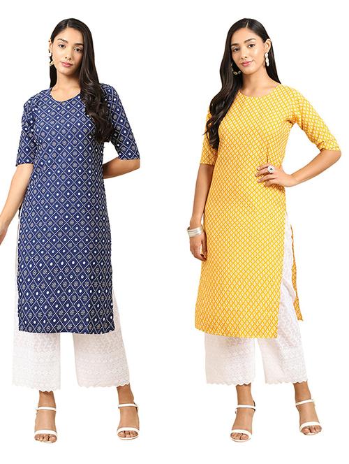 pack of 2 multi colored printed straight kurta - 19306651 - Very Small Image - 1