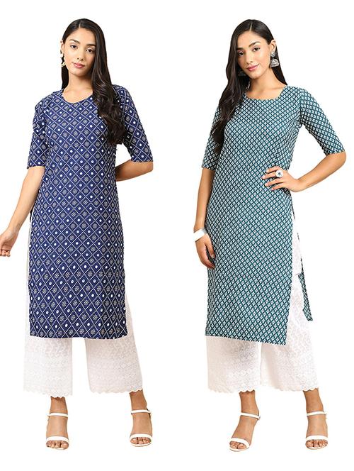 pack of 2 multi colored printed straight kurta - 19306652 - Very Small Image - 1