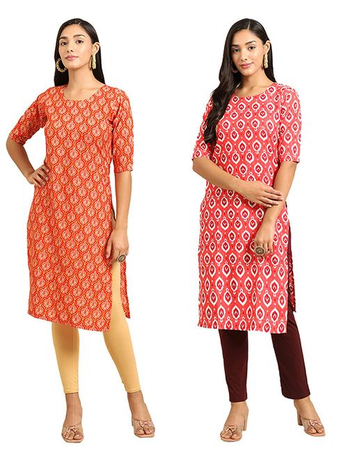 pack of 2 multi colored printed straight kurta - 19306657 - Very Small Image - 1
