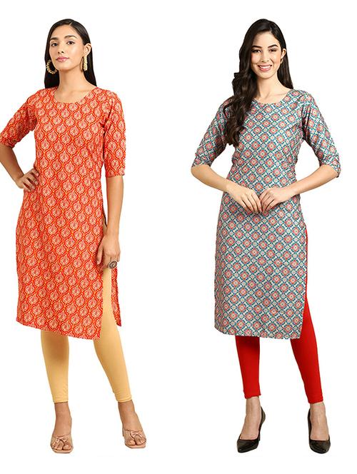 pack of 2 multi colored printed straight kurta - 19306661 - Very Small Image - 1